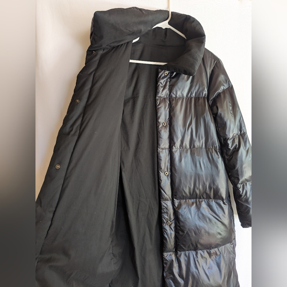 Women's Small Ultralight Goose Down Parka Black Puffer Jacket Doublesided Coat